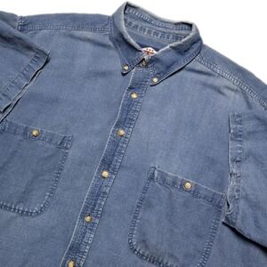 VTG 90s Ruff Hewn Short Sleeve Chambray Denim Shirt Mens Sz‎ XL